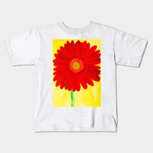 Red gerbera on yellow backgroound Kids T-Shirt